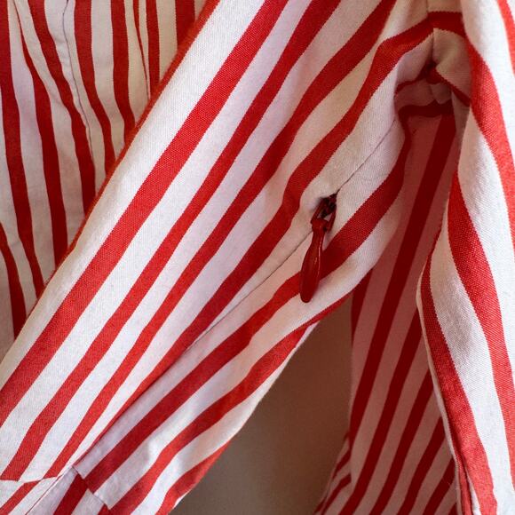 Universal Standard for J. Crew Top Striped Red White Zip Tie 3/4 Sleeve Sz L - Picture 7 of 8